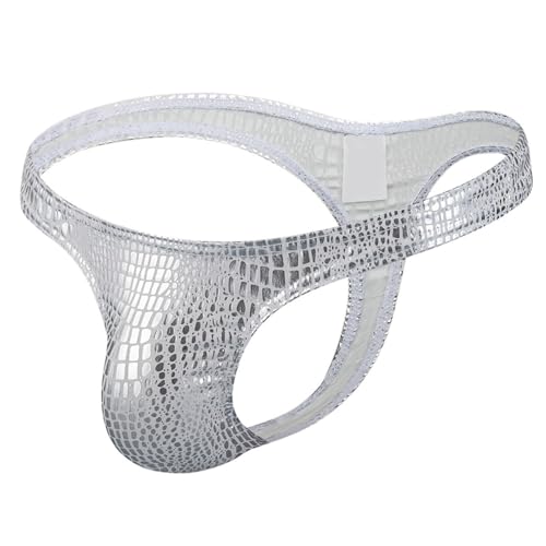 2025 - Glänzendes Kunstledermuster, männliche erotische Unterwäsche, schmaler Rand, atmungsaktiver Tanga Sky Dessous (White, S)