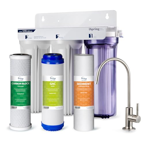 iSpring US31 3-stufiges Untertisch-Wasserfiltersystem für Trinkwasser, tanklos, hohe Kapazität, Sediment + GAC + CTO