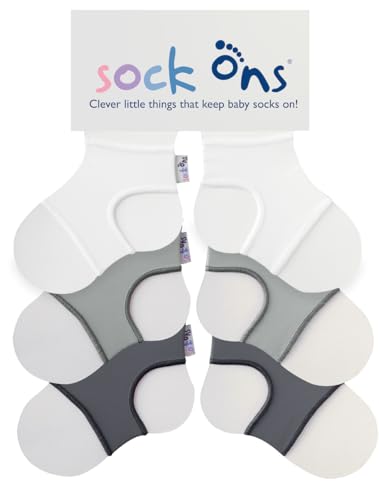 Sock Ons - Baby-Sockenhalter - 6-12 Months - 3er Pack - Grau - Amazing Value Pack - Erstaunliches Vorteilspaket - Baby-Socken immer anziehen!