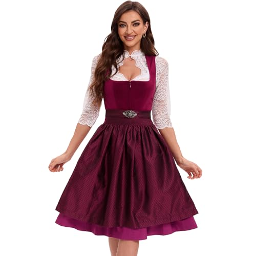 Goxozzy Dirndl Damen,Dirndl,Dirndl für Damen,Dirndl Damen Midi,60cm (DE/NL/SE/PL, Numerisch, 34, Regular, Regular, Rot)