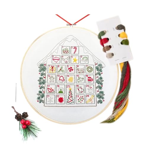 Weihnachten Stickerei Adventskalender - Weihnachten Stickerei Kit | Stoff Stickerei Kit | 25 Tage Weihnachten Stickerei Set | Weihnachten Stickerei Stiche Kits für Anfänger Erwachsene