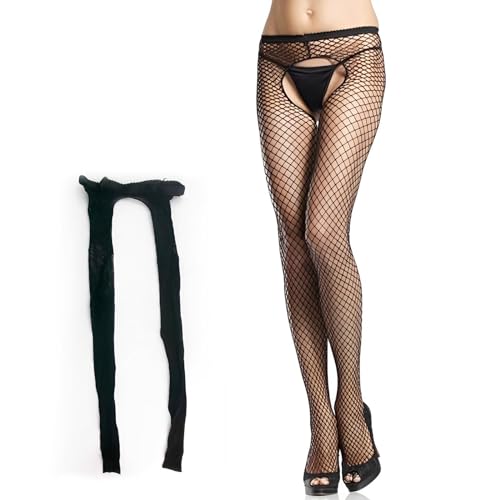 Halloween Strumpfhose Damen Netzstrumpfhose Langes Netz Sexy Strümpfe Schwarz Fishnet Stockings Weiblicher Nachtclub Heiß Netzstrümpfe Cosplay Nylon Offenem Schritt Fischernetz Strumpfhosen für Damen