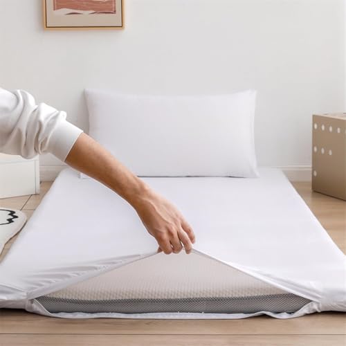 RASPIO Vollformatiger, Einfarbiger Futon-Matratzenbezug, Waschbarer Bodenmatratzenbezug Aus Baumwolle Mit Reißverschluss Als Schutzmatte(White,Twin/90x200cm)
