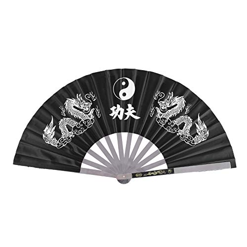 RiToEasysports Tai Chi Fan, Edelstahl Tai Chi Kampfkunst Kung Fu Tanzpraxis Training Performance Fan (Schwarz)