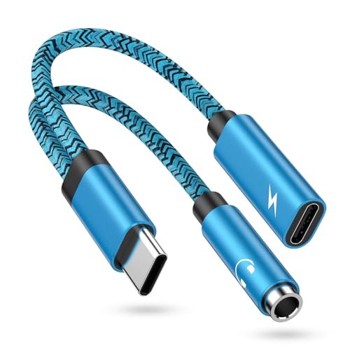 USB C auf Klinke Adapter und Laden, 2 in 1 USB C auf 3,5mm Klinke Aux Kopfhörer Adapter Typ C Schnellladung Audio Adapter für Samsung Galaxy S25 S24 S23 S22 A16 A56 A55 A36 A15 A33 iPhone 16 Pixel 9 8