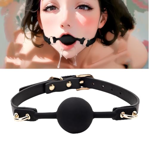 Silikon Ballknebel, Silent Knebel Mundknebel Silikon Ball Gag Verstellbarer Fetish SM SexSpiele Ballknebel für Männer und Frauen (Medium Ø4.2cm / Schwarz) (Schwarz)