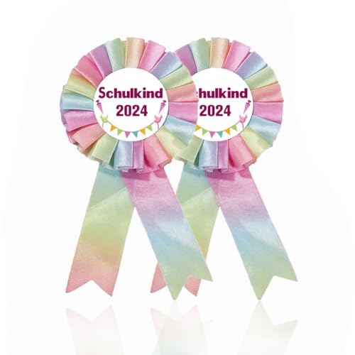 2 Stück Schulkind 2024 Button Anstecker Schleife Schultütendekoration Schulkind Abzeichen zur Schulanfang Einschulung 2024 (Einhorn-2024)