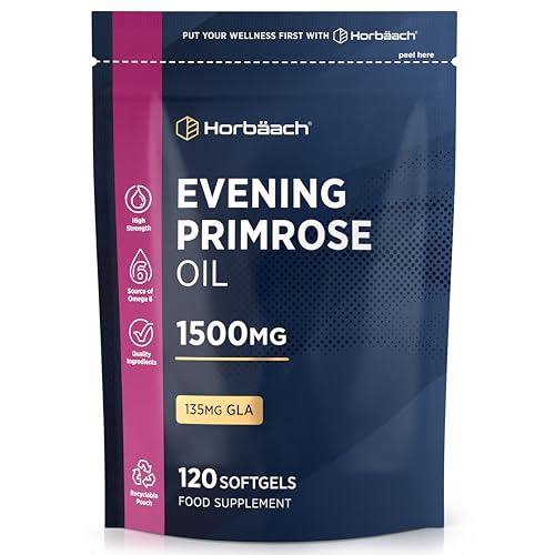 Nachtkerzenöl Kapseln Hochdosiert 1500mg | 120 Evening Primrose Oil Softgel Capsules | mit Omega 6 und GLA | By Horbaach