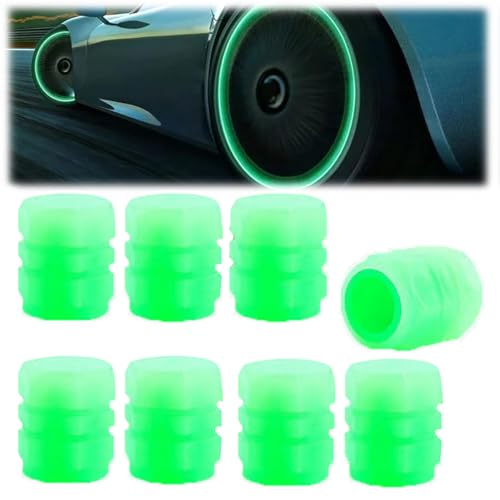 Snrtevu Universal Fluorescent Car Tire Valve Caps, Fluorescent Tire Valve Caps, Dust Caps for Car Tyres, Car Glow Tire Air Caps Cover, Tyre Valve Caps for Cars Motorbikes Bicycles Trucks (Green,8PCS)