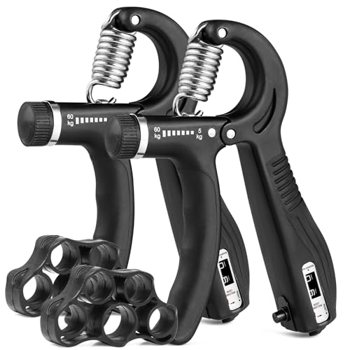 Hanamura Active Handtrainer - 5-60 kg - Unterarmtrainer für Kraftraining - 2 Unterarm Trainingsgerät mit 2 Fingertrainers - Trainingsgeräte für Bouldern - 2 Stück Griffkraft Trainer