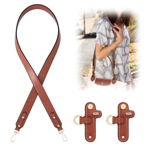 95cm Taschengurt für Longchamp, Ersatzarmband aus Echtem Leder mit 2 Stanzfreien Adaptern, Ersatzarmband für Long champ Le PLIAGE, Riemenzubehör für Kleine und Mittlere Taschen