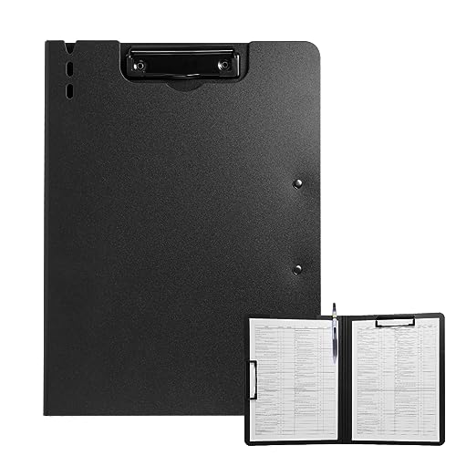 FRETONBA Klemmbrett a4, Schreibmappe Klemmbrett mit deckel, Klemmbrettmappe mit 2 Klemmen, Schreibbrett für Büro/Baustelle/Schule Clipboard Folder Schwarz