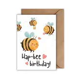 Geburtstag Karte mit Umschlag - Geburtstagskarte “Hap-bee birthday” Bienen Herzen Wortspiel Glückwunschkarte Geschenkkarte zum Geburtstag Geburtstagsgruß (DIN A6)