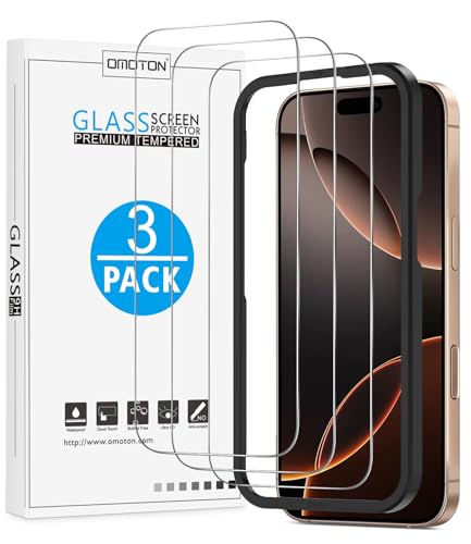 OMOTON für iPhone 16 Pro für Panzerglas, [Full Screen] TOP Bruchsicherheit Schutzfolie für iPhone 16 Pro mit Montagerahmen, 10H Härte, Anti-Kratzer, Bläschenfrei, 3 Stück