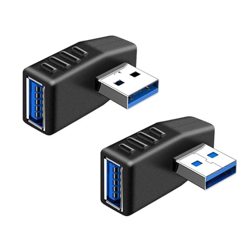 iJiZuo 2 Stück USB 3.0 Adapter, 90 Grad USB Kabel Extender, Linker und Rechter Winkeladapter, Einschließlich der linken und Rechten Winkel-Adapter für USB-Kabeln, USB-Computerzubehör (Schwarz)