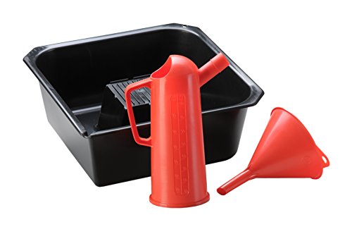hünersdorff Ölwechsel-Set 3-teilig, Ölablasswanne + Trichter + Maßgefäß, schwarz-rot, HD-PE, made in Germany