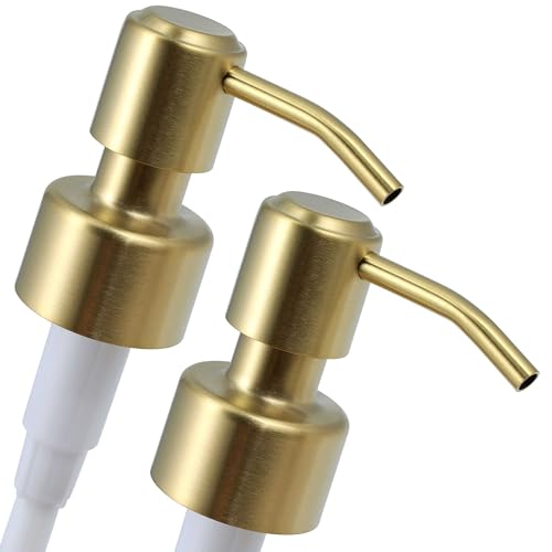 ALTGLAS 2 Stück von Seifenspender Pumpkopf Roma - Doppelpack Edelstahl Pumpaufsatz mit 28mm Gewinde als Ersatz Pumpe und Upcycling Seifen Spender zu Bauen mit Jacky Flaschen (Gold Gebürstet)