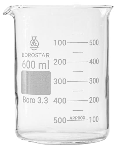 Borostar Becherglas (Boro 3.3), niedrige Form mit Graduierung und Ausguss, 600 ml