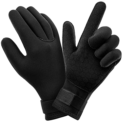 AUAUY Neopren Tauchhandschuhe, 3mm Warme Tauchhandschuhe, Flexibel Schwimmhandschuhe mit Anti-Rutsch Partikeln, Erwachsene Fünf-Finger-Tauchhandschuhe für Open Water Swimming Surfing Tauchen (A-XL)
