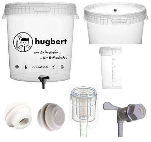 HUGBERT Set 5, 30/33L, Gärbehälter mit Skala Ablaufhahn mit Schlammreduzierung Gärungsrohr