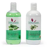 Dermawax Vor- & Nachbehandlung Set- Aloe Vera Haut Cleanser und Nachbehandlung Entfernt Wachsreste minimiert Rötungen und Irritationen nach der Haarentfernung (1 l (1er Pack), Aloe Vera- Eukalyptus)