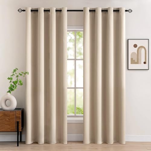 MIULEE Verdunklungsvorhänge Beige Vorhänge Blickdicht 2er Set 225 cm Lang, Modern Gardinen Ösen Abdunkelnde Vorhänge Wohnzimmer Schlafzimmer, Fenster Gardine Verdunkelung Thermovorhang H 225 x B 140