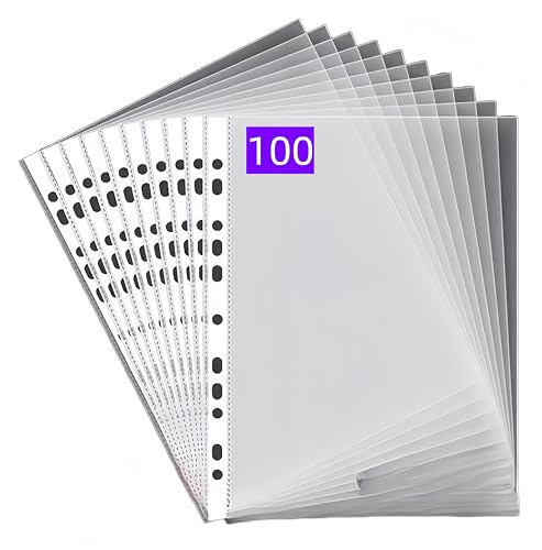 PUTOAHAO 100 Stück Klarsichthüllen A4 Glasklar,Prospekthüllen A4 (DIN A4, 60 My),Universelle 11 Loch Perforationen A4 Ablageformat Klarsichtfolien A4 für Broschüren,Ordner,Loseblätter, Dokumente