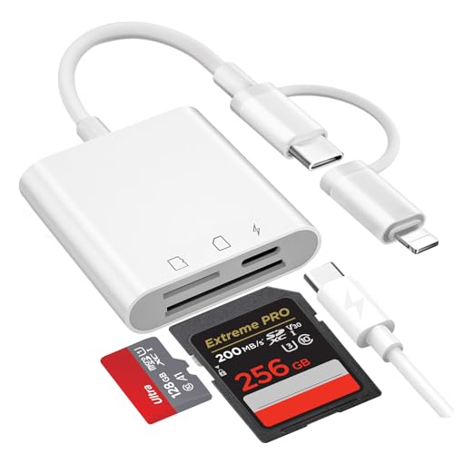 Duale Steckverbinder SD Kartenleser für iPhone iPad mit Aufladung, Lightning & USB C Micro SD/SD Kartenleser, Kamera Speicher kartenleser USB-C OTG Adapter für iPhone 16/15/14/13/12/11/8/7 Serie
