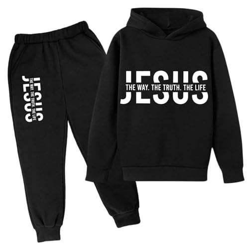 2025 Bedruckter Langarmanzug mit Kapuze für Kinder Große Shirt (Black, 13-14Years)