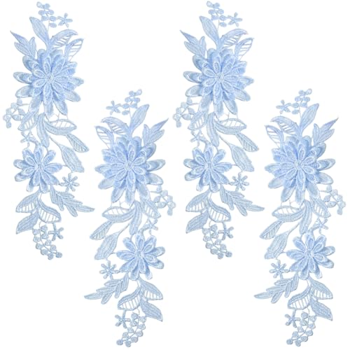 CABODYALS 2 Paar Blaue Spitzen Blumenapplikationen Vintage 3D Blumenstickerei Applikationen Polyester Einfarbig Bestickt Zum Aufnähen Basteln Kleider Abendkleider Hochzeits Kopfbedeckung Dekoration