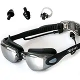 Hersvin Schwimmbrille (M/0 bis M/-8,0) UV400 Anti-UV Anti Nebel Schutzbrille für Erwachsene Männer Frauen Kinder (Schwarz, M/-3,0)