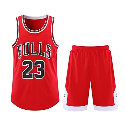 2-Teiliges Kinder/Erwachsene Basketball Trikot Shirt und Shorts, Kinder/Erwachsener Basketball Trikot Set, Basketball-Spieltrikots für Herren/Jungen rot 4XS