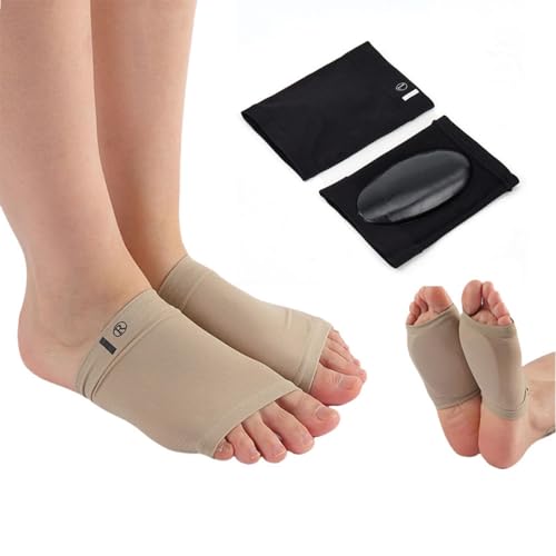 XINIFOOT 2 Paare Kompression Bogen Unterstützung Ärmel mit Gel-Pads, gepolsterte Klammern für Plattfuß Schmerzlinderung, Plantar Fasciitis, und Ferse Sporen (schwarz & Beige)
