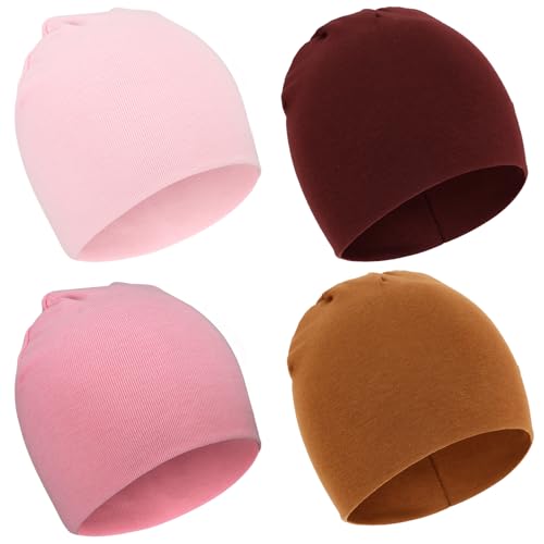 DRESHOW 4 Stücke Unisex Mütze Hut Junge Mütze Frühling Mützchen Kleinkind Wendemütze Jersey Slouch Beanie Bekleidung Unisex Infant Hut Kindergarten Mütze