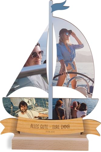 Segelboot Geschenk personalisiert - Foto Geschenk Holzbild opt. mit Sockel - Segeln Geschenke, Maritime Deko, Segelyacht, Segelboot Geschenke, Geschenkidee für Segler und Bootsfahrer