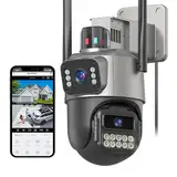 GUOANVISION Kamera Überwachung Aussen,6MP Dual Objektiv Überwachungskamera Aussen,IP66 AußenSicherheitskamera Outdoor mit Automatische Nachverfolgung, Nachtsicht, 24/7 Aussenkamera, 2 Audio, SD/Cloud