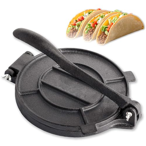 Tortilla Presse - Gusseisen Tortilla Press 30cm, Roti Maker, Pre-Seasoned Tortilla Maker, Heavy- Duty Taco Presse, Justierbare Tortilla Presse für hausgemachte Tortillas, Schwarz
