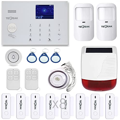 GSM/WLAN Alarmanlagen Komplettsystem, TECPEAK Alarmanlage Haus, Haussicherheits Set inkl Außensirene, Kabellos, Batteriebetrieben