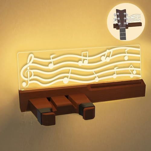 YuanDian Beleuchteter Gitarrenständer Wandhalterung mit Plektrumhalter, LED hölzerne Gitarre Aufhänger USB Powered für akustische, Ukulele und Lagerung, Gitarre Geschenke für Gitarristen Männer