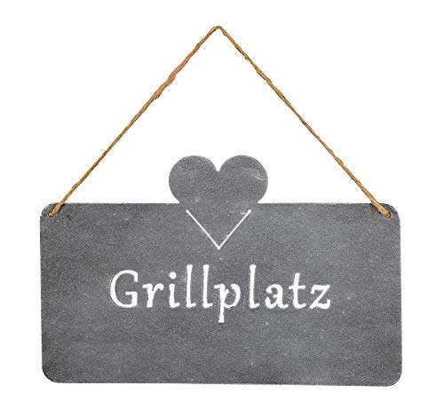 levandeo Schild Grillplatz 25x16cm Herz Garten-Deko Grau Betonoptik Türschild Wandbild Schriftzug Wanddeko Grillen Sommer
