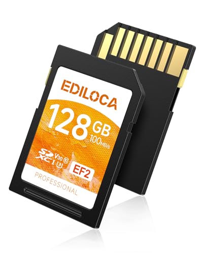 Ediloca EF2 UHS-I Speicherkarte 128GB, Lesen 100MB/s, Schreiben 90MB/s, C10, U3, V30, Full-HD und 4K-Video, SD-Karte für professionelle Fotografen