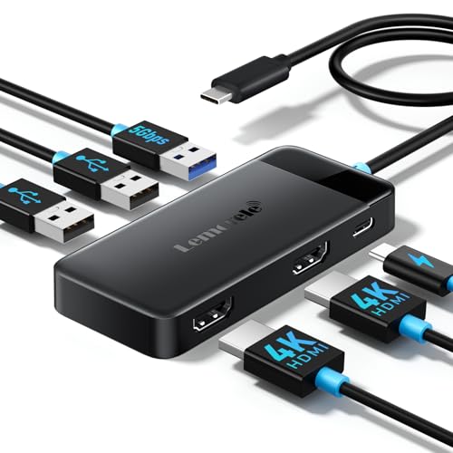 Docking Station USB C Hub Dual HDMI, 2025 Upgrade Lemorele USB C Dock 2*HDMI Adapter 4K, 3 USB 3.0/2.0, PD 100W für Windows, MacBook, Dell, HP, Surface