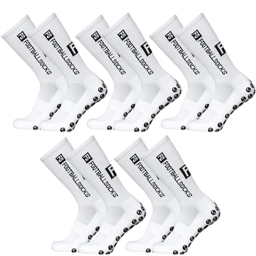 FS FOOTBALLSOCKS - Fußballsocken - 5 Paar - Größe 39-46 - Weiß - Anti-Rutsch Socken, Grip Sportsocken, Unisex Socken, Rutschfeste Fußballsocken, Atmungsaktive Sportsocken, Ergonomische Socken