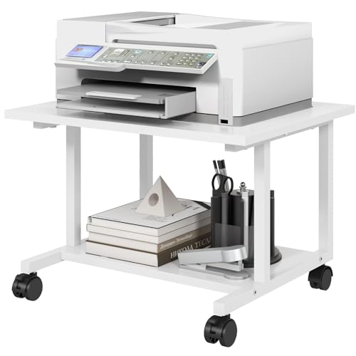 Livofloral 52 x 40 cm Unter-Schreibtisch Druckerständer, Mobiler Druckertisch fürs Homeoffice, Druckerwagen mit Rollen, Großer Druckerständer, Druckerständer für den Schreibtisch, Weiß
