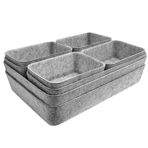 CaptainFive 8 Stück Schubladen Organizer, Stapelbare Filz-Aufbewahrungsboxen, Schubladen Ordnungssystem für Schreibtisch, Schminktisch, Nachttisch, Schrank (Hellgrau)
