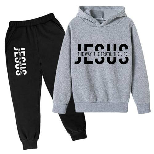 Generisch 2025 Bedruckter Langarmanzug mit Kapuze für Kinder Jumpsuit Herren (Light Gray, 13-14Years)