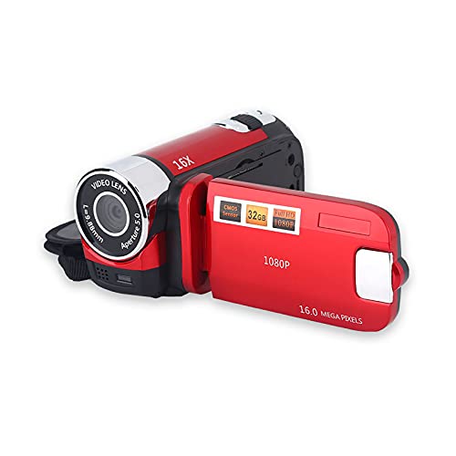 Digitaler Camcorder, 16X Full HD Videokamera High Definition Videokamera mit 270 Grad Drehbildschirm Unterstützt Fotografie und Video mit 2,7-Zoll Display für Home Party Camping (Rot)