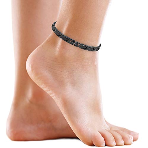 MagnetRX® Ultrastarke Magnet Fusskette für Damen - Magnetische Fußkette - Frauen Titan Magnetfusskettchen (Schwarz)