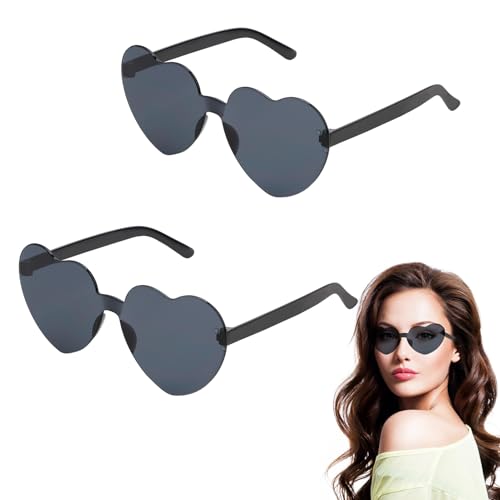 Herz Sonnenbrille,Hippie Sonnenbrille Schwarz 2 Stück,Herzbrille Festival Gadget,Sonnenbrille Herzform Party,Festival Brille,Witzige Herzbrillen,Herzsonnenbrille für Geburtstagsfeier, Halloween
