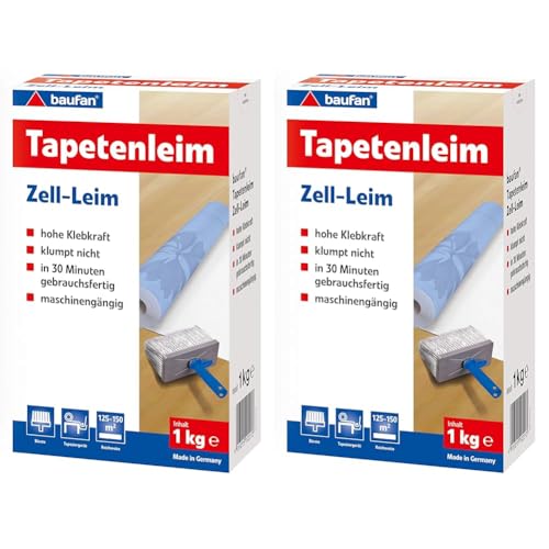 Baufan Tapetenleim - 1kg I Geruchloser, universell einsetzbarer Zell-Leim zum Kleben von leichten und auch schweren Tapeten mit hoher Klebkraft (Packung mit 2)